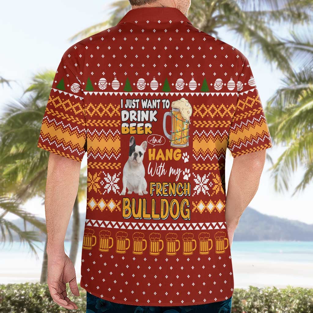 Drink Beer With French Bulldog Christmas Hawaiian Shirt Xmas Holiday Patterns - Wonder Print Shop