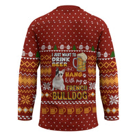 Drink Beer With French Bulldog Christmas Hockey Jersey Xmas Holiday Patterns - Wonder Print Shop