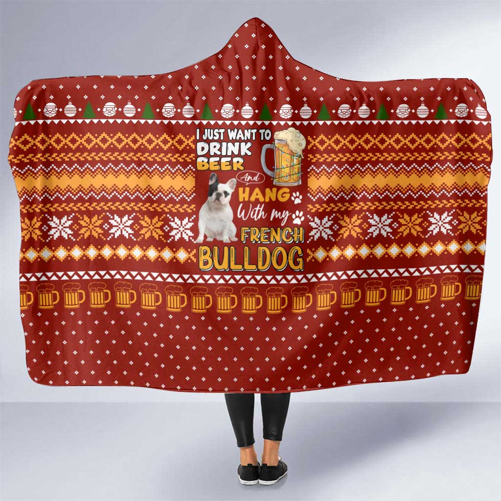 Drink Beer With French Bulldog Christmas Hooded Blanket Xmas Holiday Patterns - Wonder Print Shop