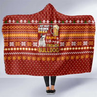 Drink Beer With French Bulldog Christmas Hooded Blanket Xmas Holiday Patterns - Wonder Print Shop