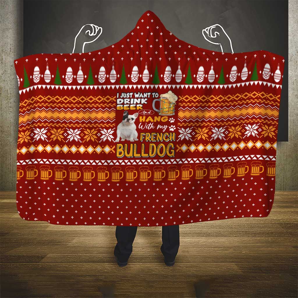 Drink Beer With French Bulldog Christmas Hooded Blanket Xmas Holiday Patterns - Wonder Print Shop