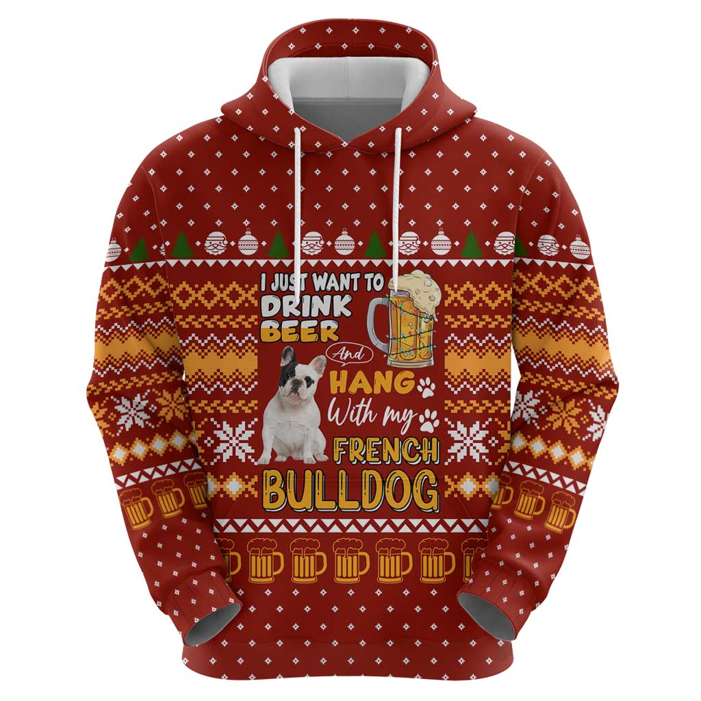 Drink Beer With French Bulldog Christmas Hoodie Xmas Holiday Patterns - Wonder Print Shop