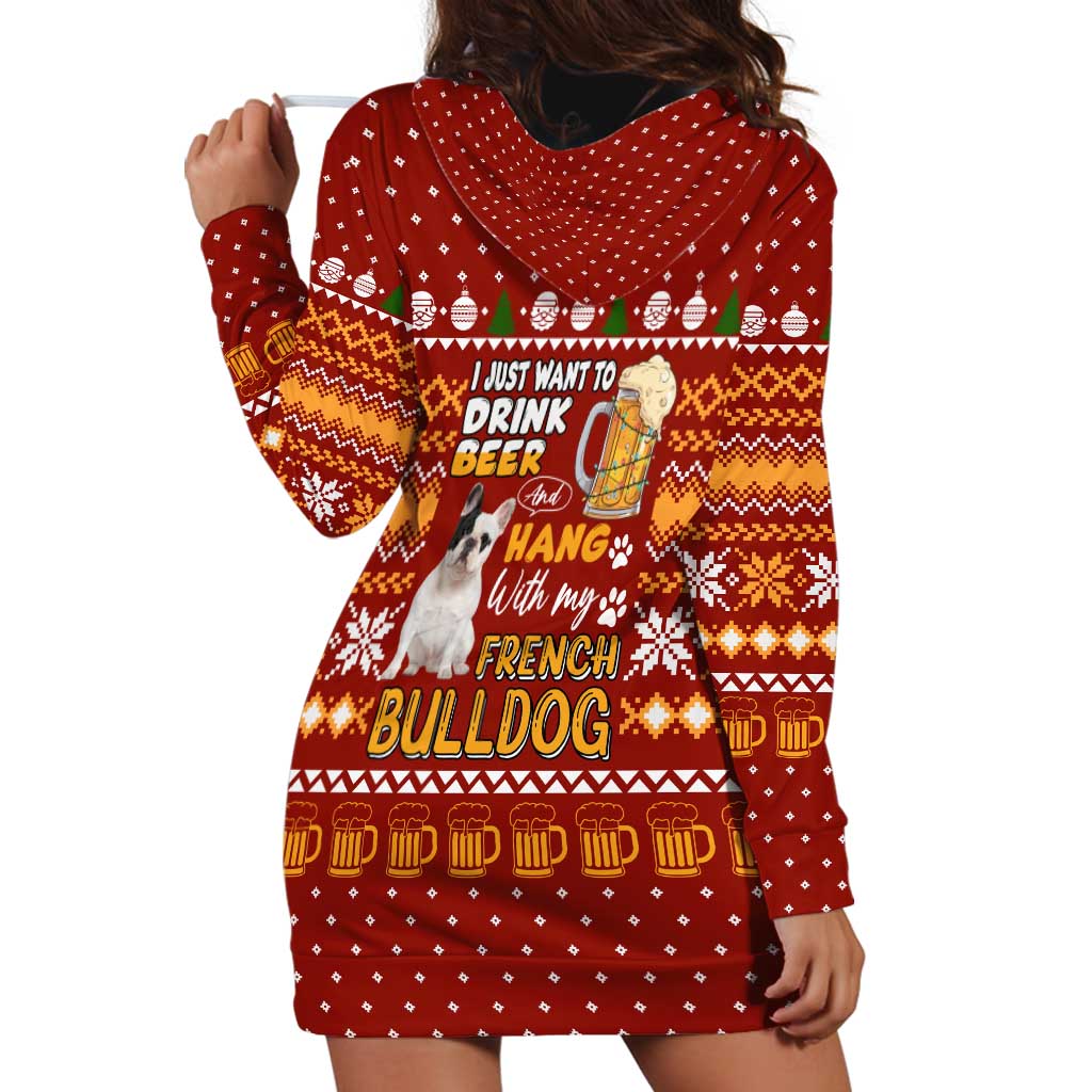 Drink Beer With French Bulldog Christmas Hoodie Dress Xmas Holiday Patterns - Wonder Print Shop