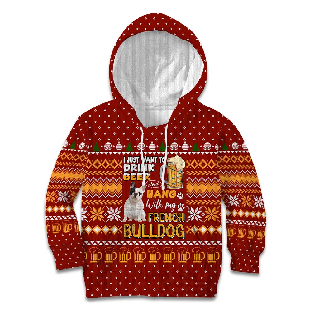 Drink Beer With French Bulldog Christmas Kid Hoodie Xmas Holiday Patterns - Wonder Print Shop
