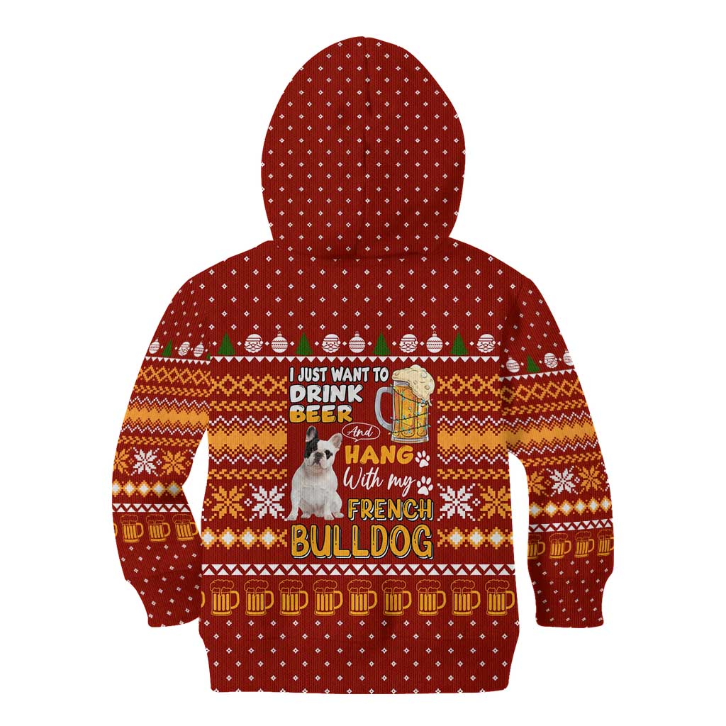 Drink Beer With French Bulldog Christmas Kid Hoodie Xmas Holiday Patterns - Wonder Print Shop