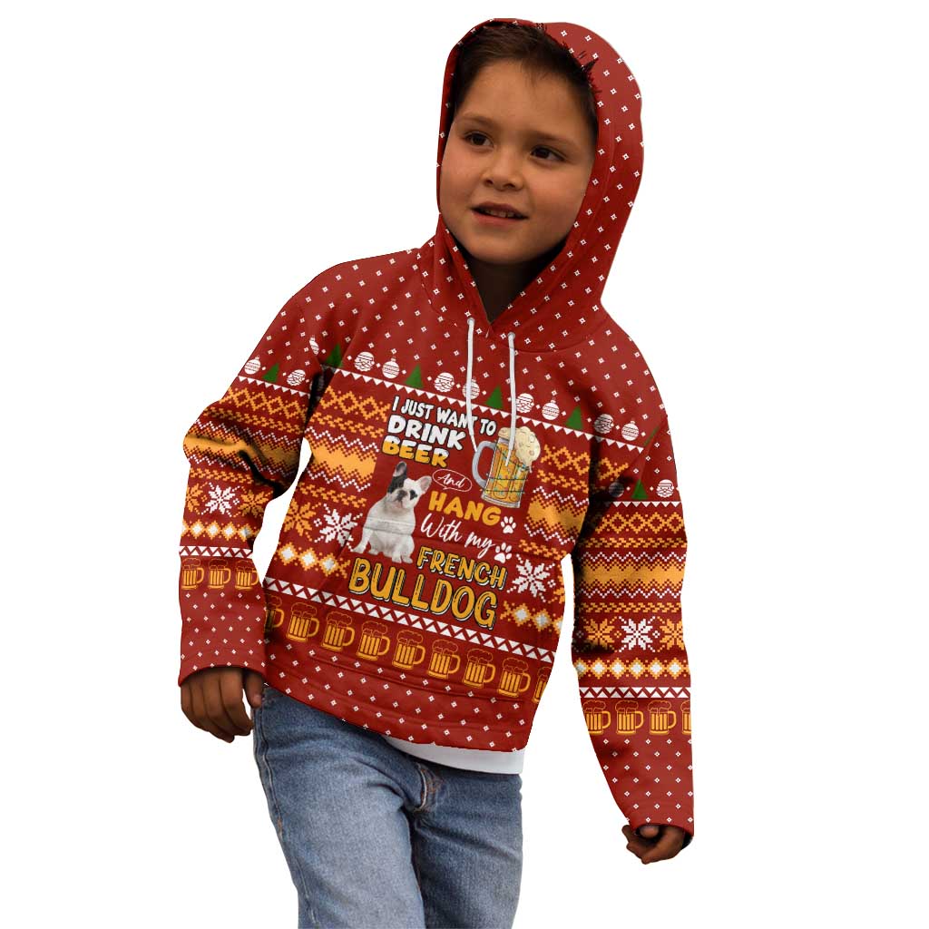 Drink Beer With French Bulldog Christmas Kid Hoodie Xmas Holiday Patterns - Wonder Print Shop