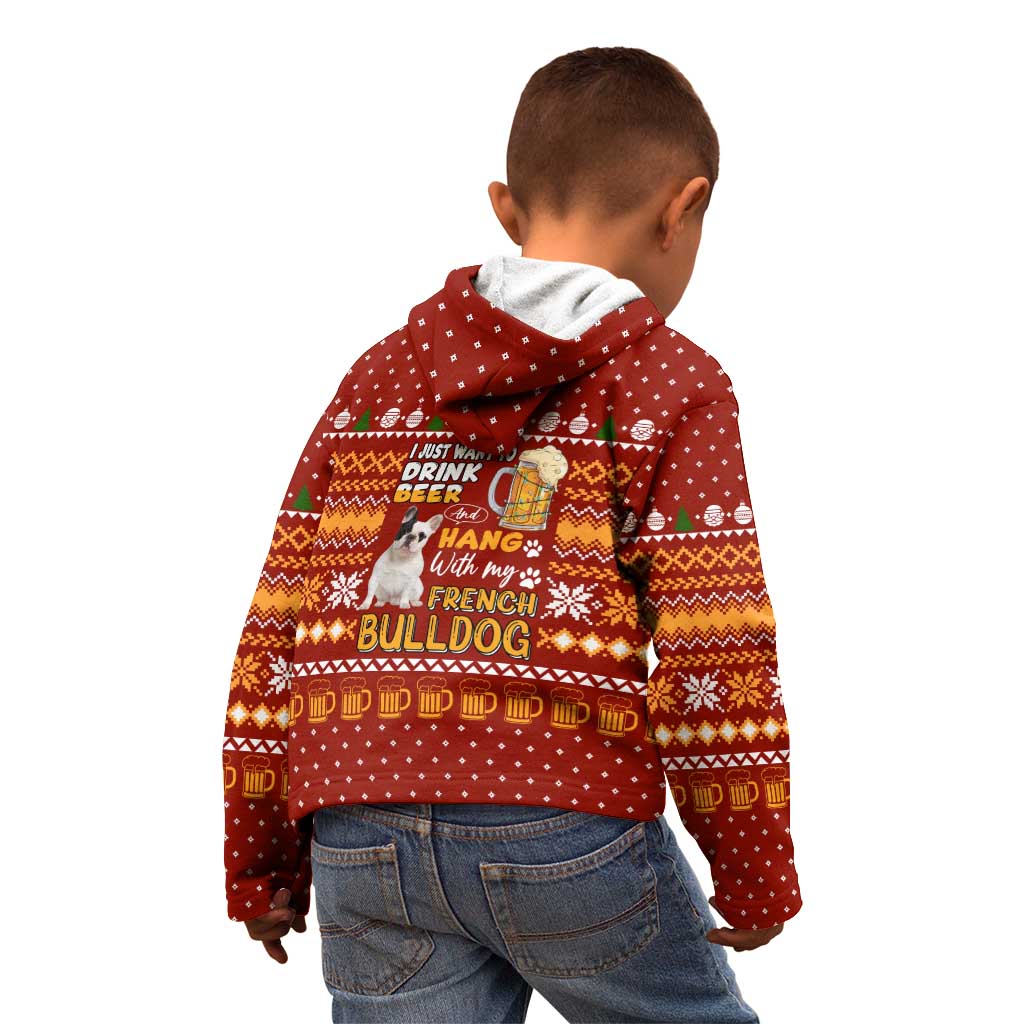 Drink Beer With French Bulldog Christmas Kid Hoodie Xmas Holiday Patterns - Wonder Print Shop