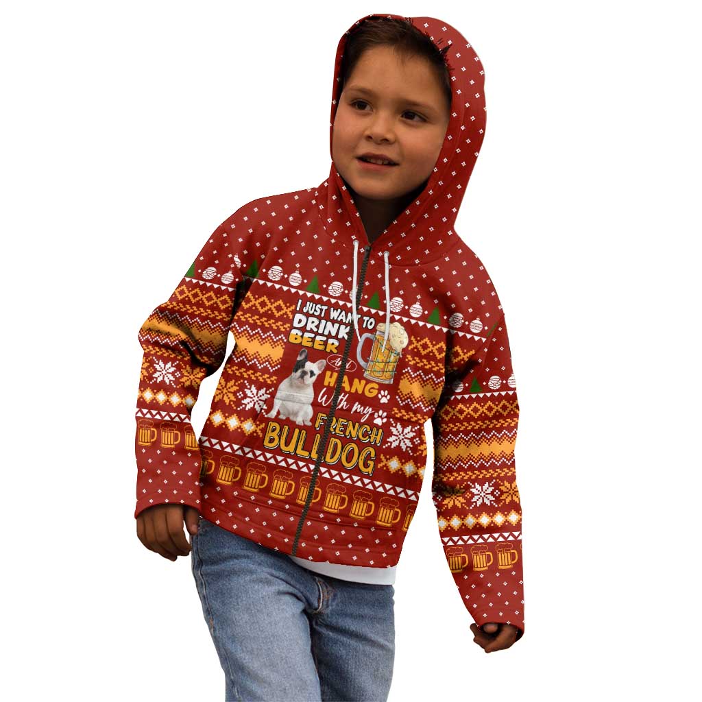 Drink Beer With French Bulldog Christmas Kid Hoodie Xmas Holiday Patterns - Wonder Print Shop