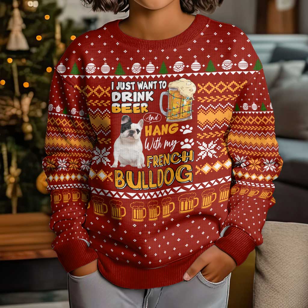 Drink Beer With French Bulldog Christmas Kid Ugly Christmas Sweater Xmas Holiday Patterns - Wonder Print Shop