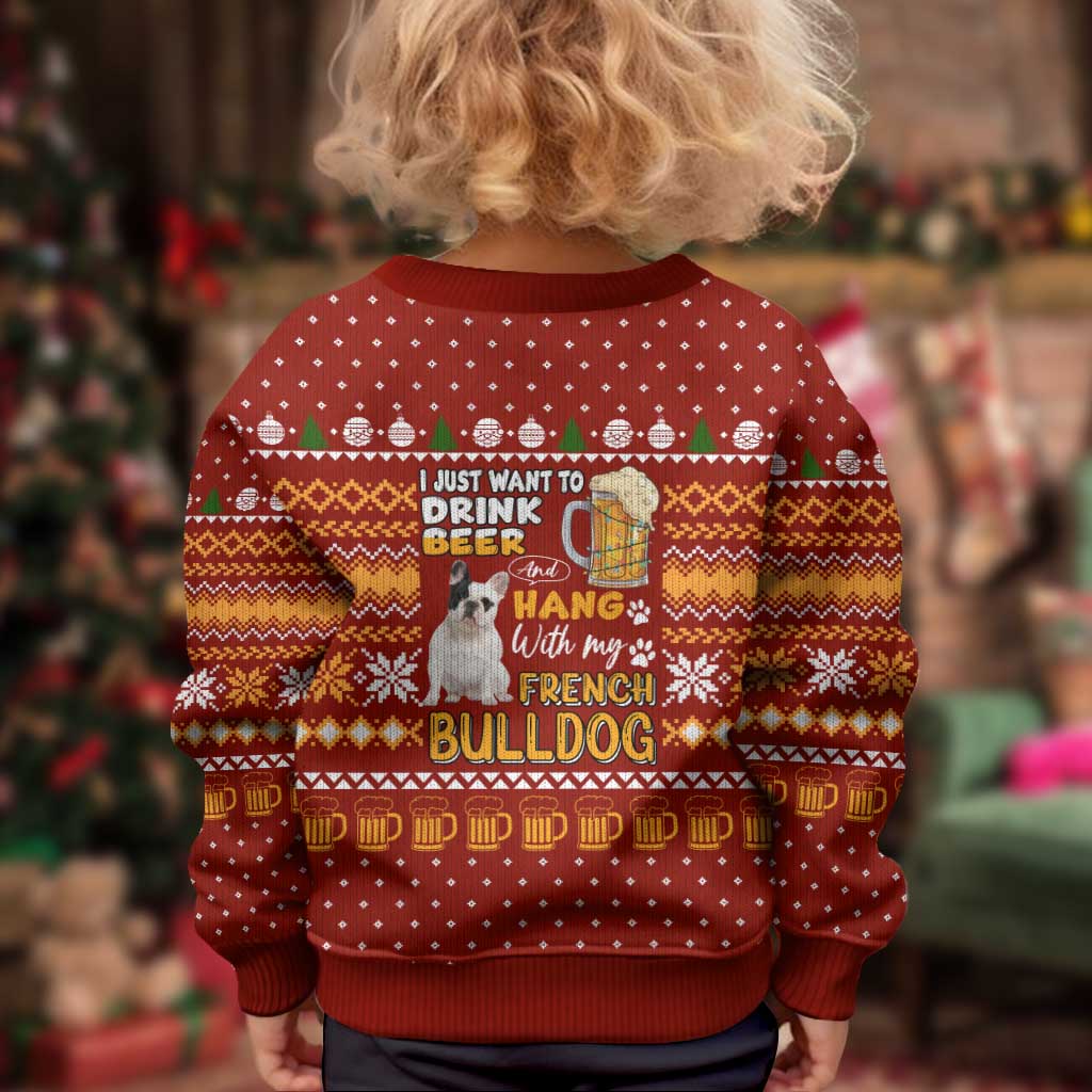 Drink Beer With French Bulldog Christmas Kid Ugly Christmas Sweater Xmas Holiday Patterns - Wonder Print Shop
