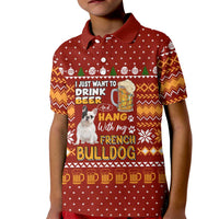 Drink Beer With French Bulldog Christmas Kid Polo Shirt Xmas Holiday Patterns - Wonder Print Shop