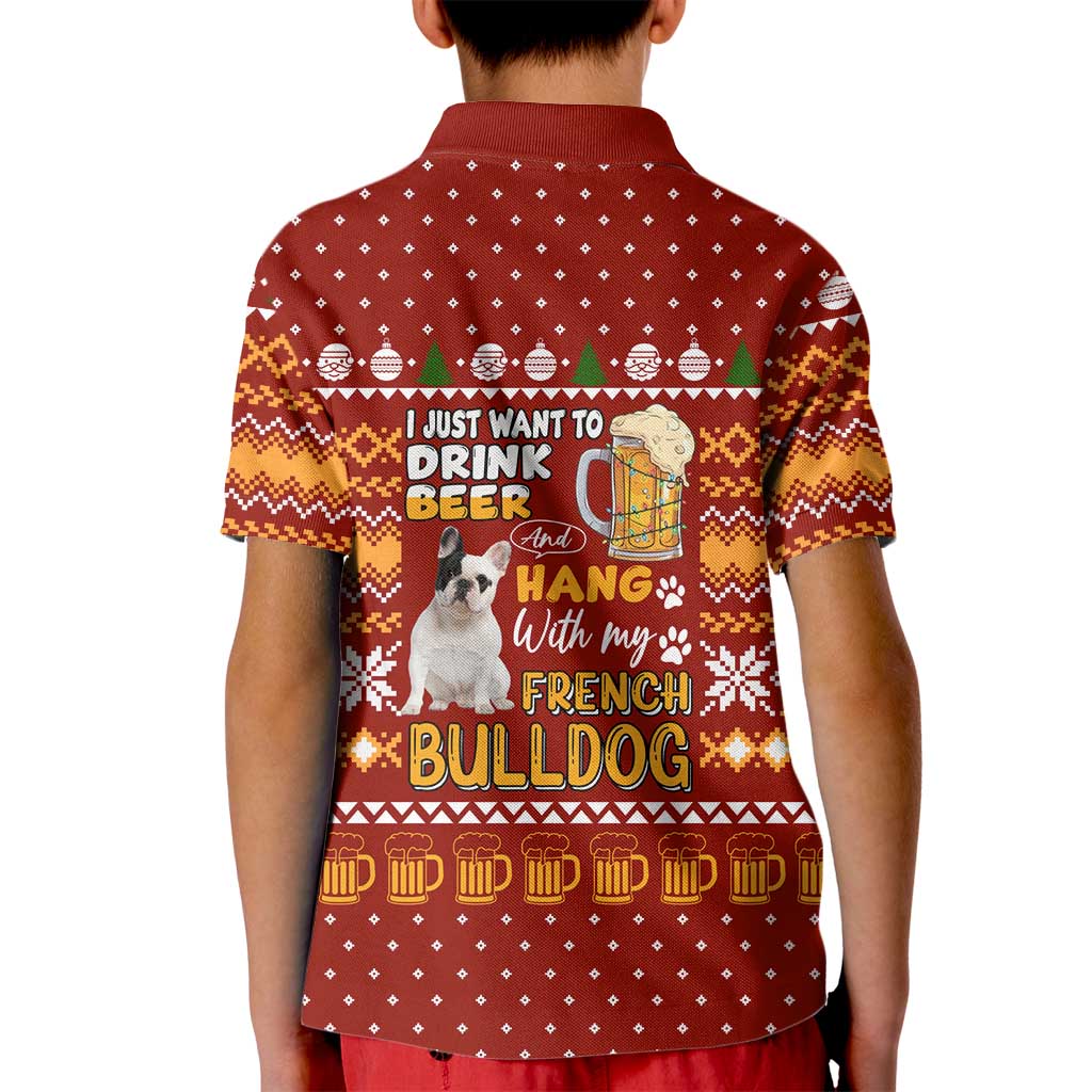 Drink Beer With French Bulldog Christmas Kid Polo Shirt Xmas Holiday Patterns - Wonder Print Shop