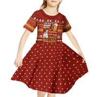 Drink Beer With French Bulldog Christmas Kid Short Sleeve Dress Xmas Holiday Patterns - Wonder Print Shop