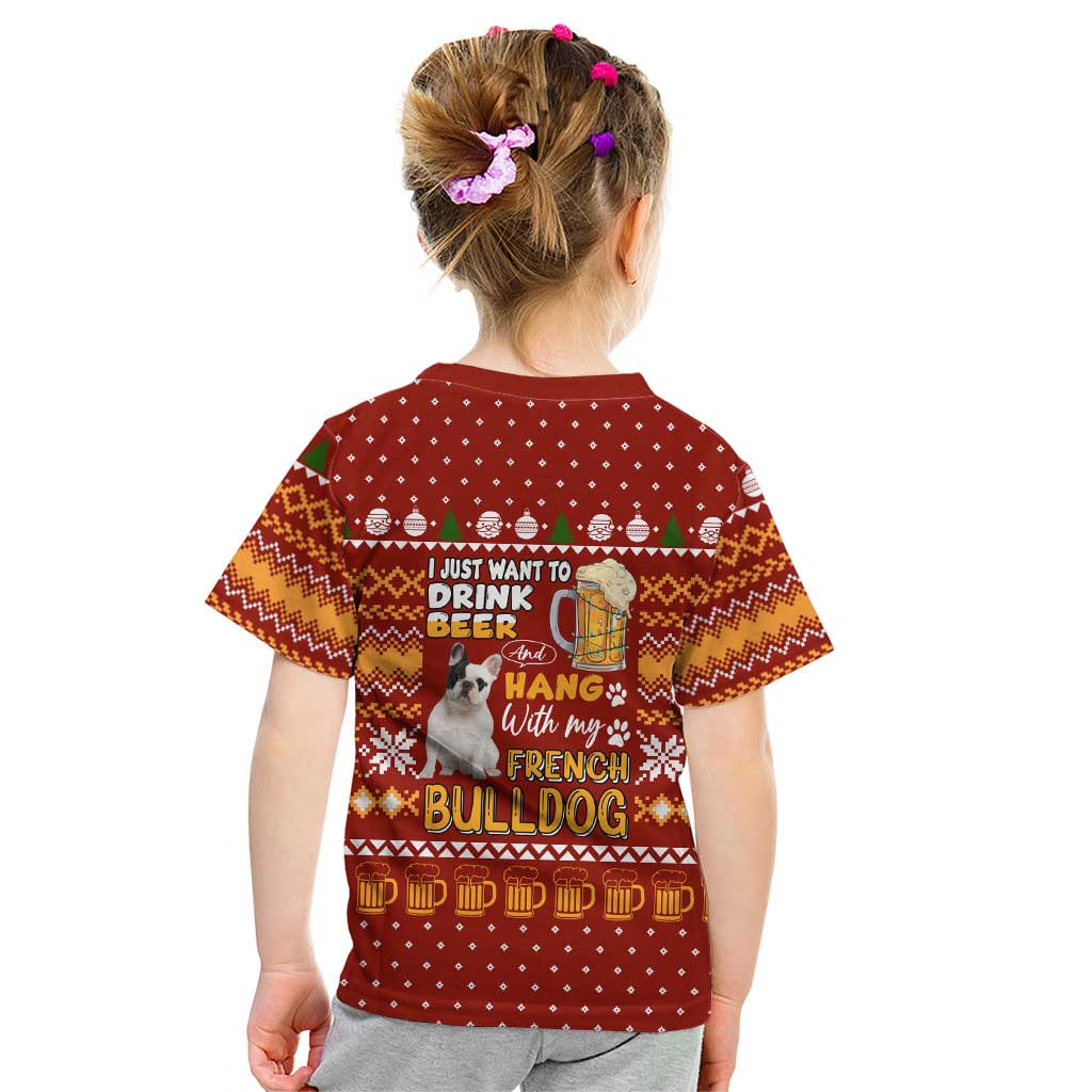 Drink Beer With French Bulldog Christmas Kid T Shirt Xmas Holiday Patterns - Wonder Print Shop