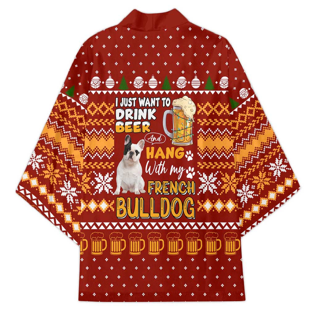 Drink Beer With French Bulldog Christmas Kimono Xmas Holiday Patterns - Wonder Print Shop