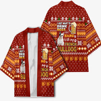 Drink Beer With French Bulldog Christmas Kimono Xmas Holiday Patterns - Wonder Print Shop