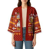 Drink Beer With French Bulldog Christmas Kimono Xmas Holiday Patterns - Wonder Print Shop