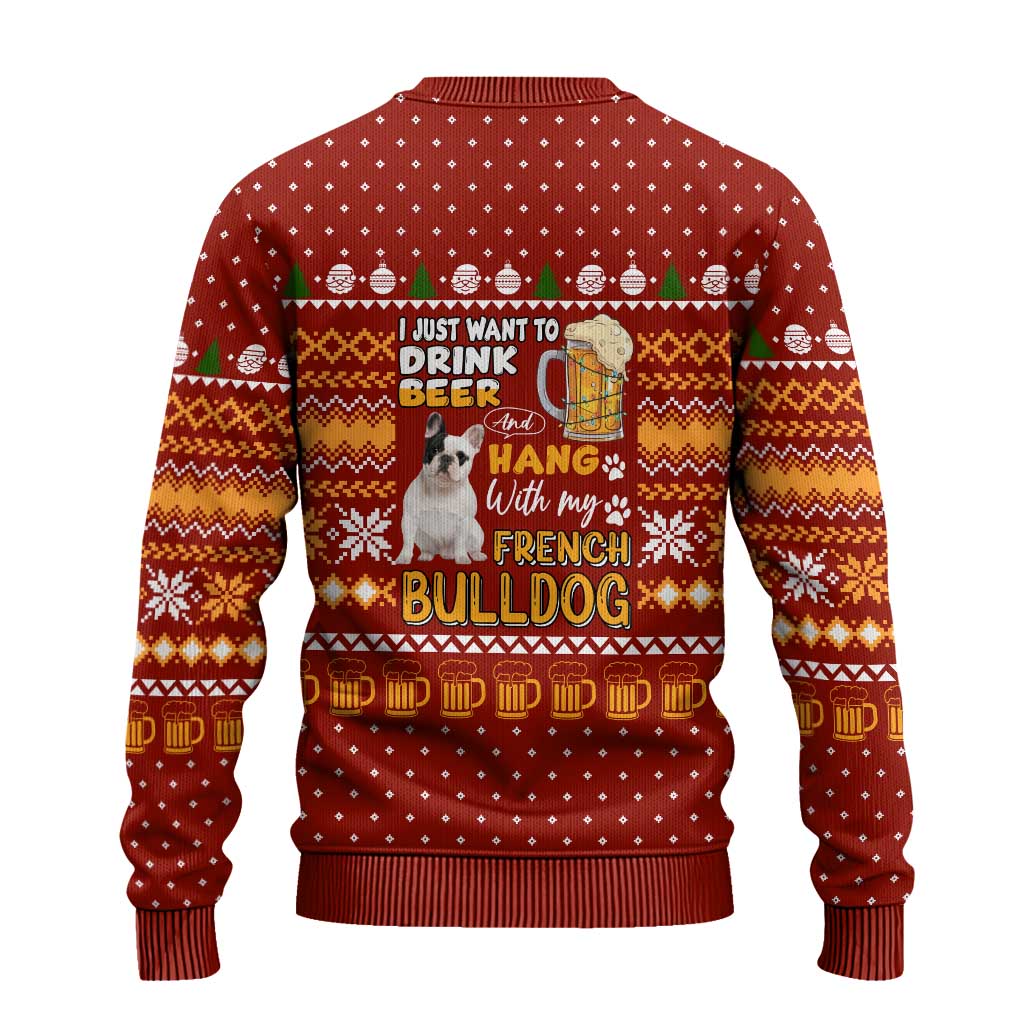 Drink Beer With French Bulldog Christmas Ugly Christmas Sweater Xmas Holiday Patterns - Wonder Print Shop