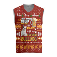 Drink Beer With French Bulldog Christmas Knitted V-Neck Vest Xmas Holiday Patterns - Wonder Print Shop