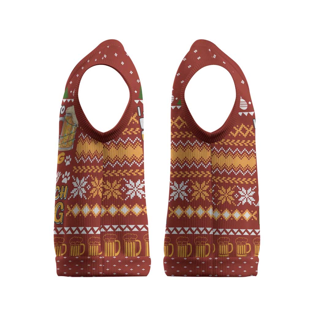 Drink Beer With French Bulldog Christmas Knitted V-Neck Vest Xmas Holiday Patterns - Wonder Print Shop