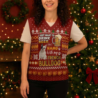 Drink Beer With French Bulldog Christmas Knitted V-Neck Vest Xmas Holiday Patterns - Wonder Print Shop
