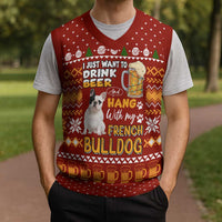 Drink Beer With French Bulldog Christmas Knitted V-Neck Vest Xmas Holiday Patterns - Wonder Print Shop