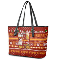 Drink Beer With French Bulldog Christmas Leather Tote Bag Xmas Holiday Patterns - Wonder Print Shop