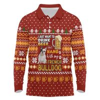 Drink Beer With French Bulldog Christmas Long Sleeve Polo Shirt Xmas Holiday Patterns - Wonder Print Shop