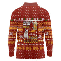 Drink Beer With French Bulldog Christmas Long Sleeve Polo Shirt Xmas Holiday Patterns - Wonder Print Shop
