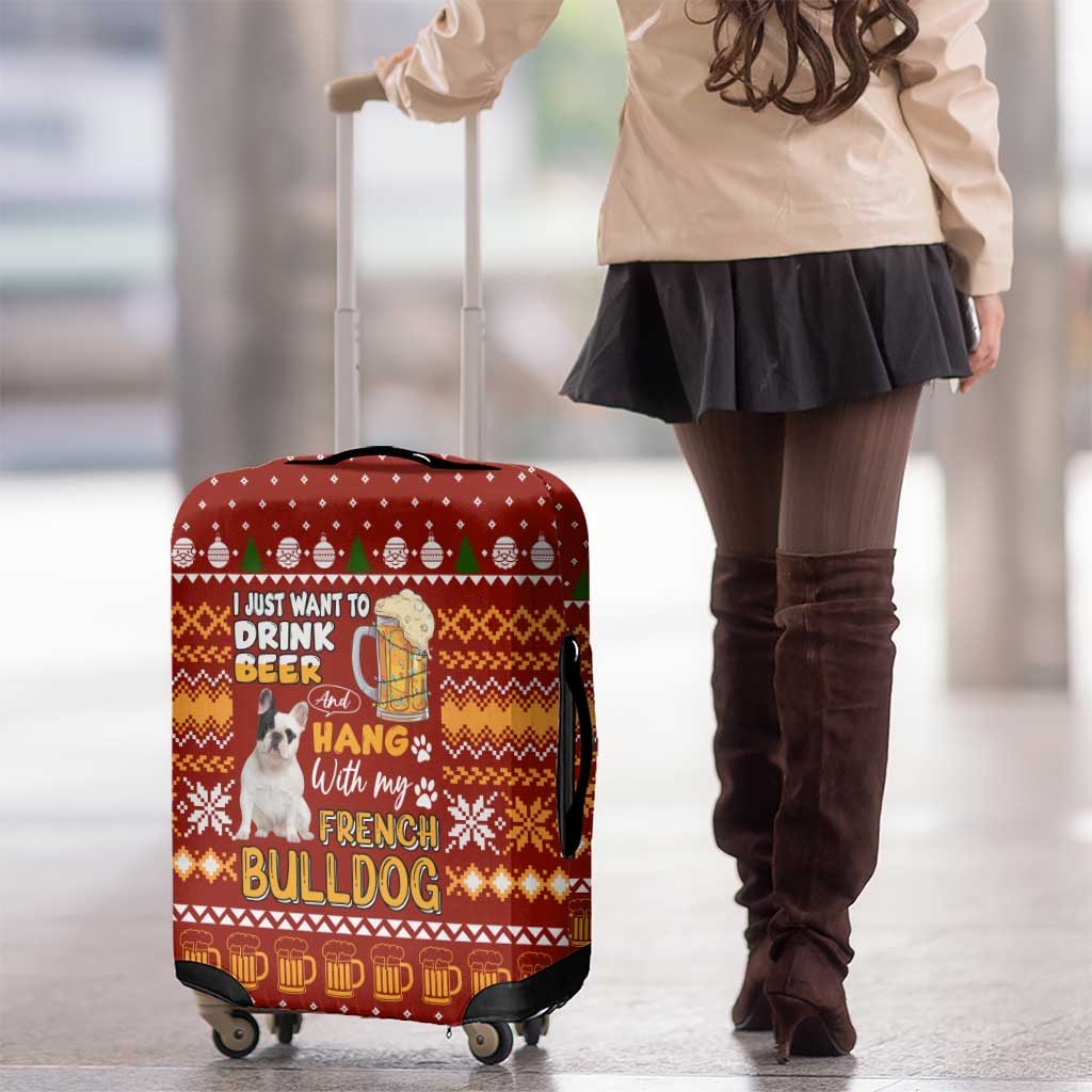 Drink Beer With French Bulldog Christmas Luggage Cover Xmas Holiday Patterns - Wonder Print Shop