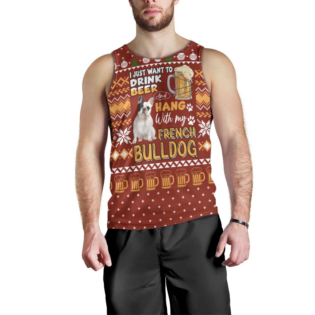 Drink Beer With French Bulldog Christmas Men Tank Top Xmas Holiday Patterns - Wonder Print Shop