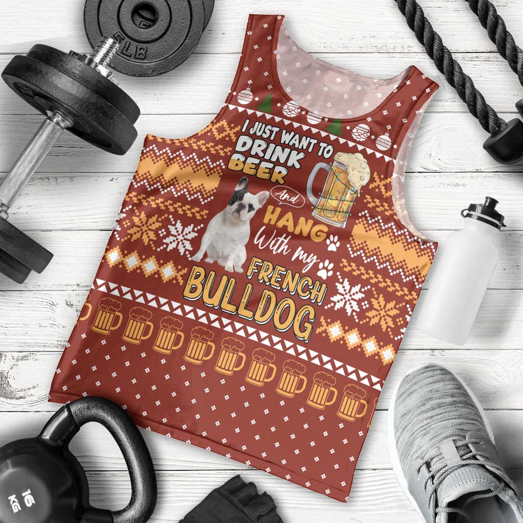 Drink Beer With French Bulldog Christmas Men Tank Top Xmas Holiday Patterns - Wonder Print Shop