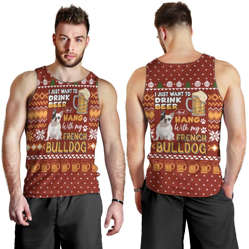 Drink Beer With French Bulldog Christmas Men Tank Top Xmas Holiday Patterns - Wonder Print Shop