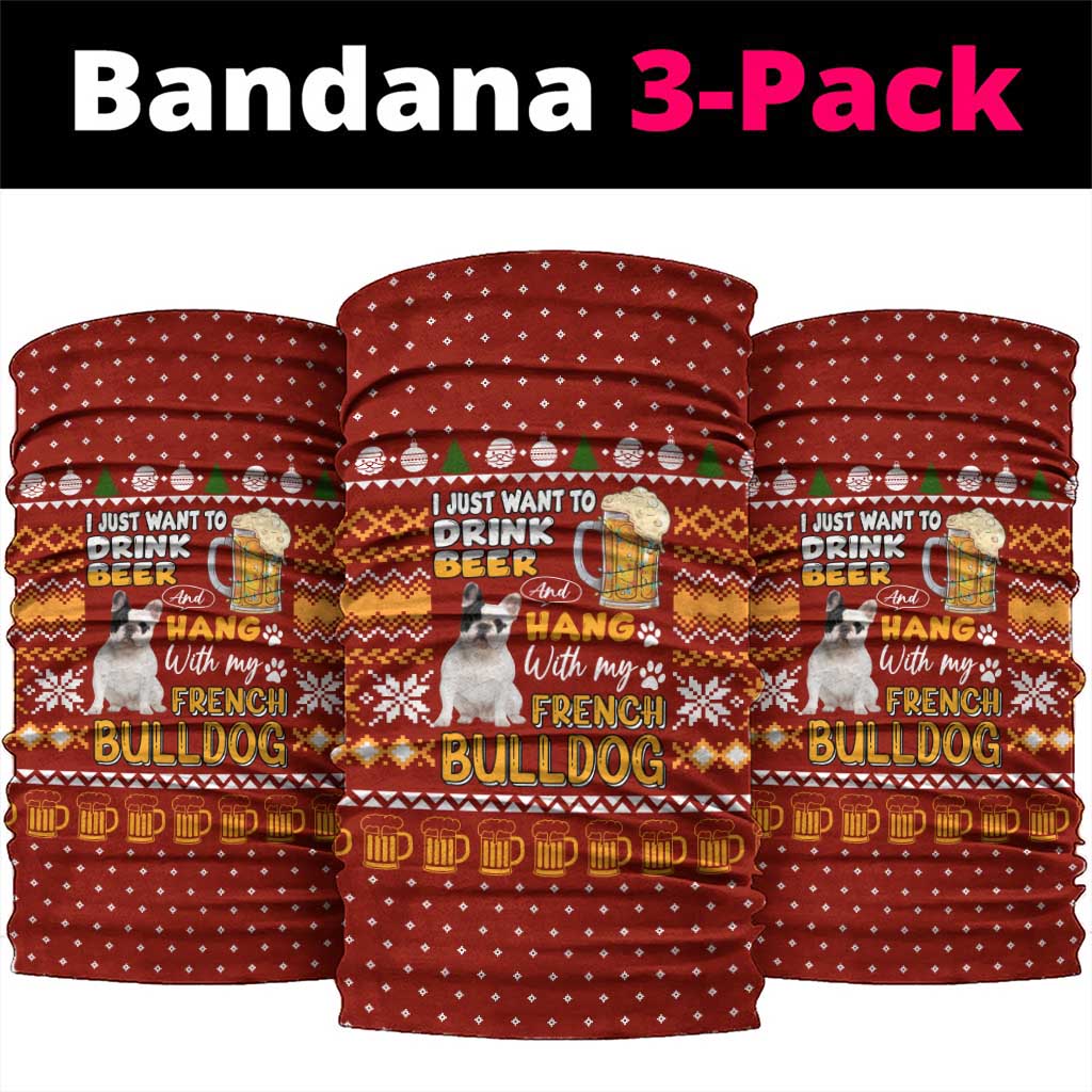 Drink Beer With French Bulldog Christmas Neck Gaiter Xmas Holiday Patterns - Wonder Print Shop