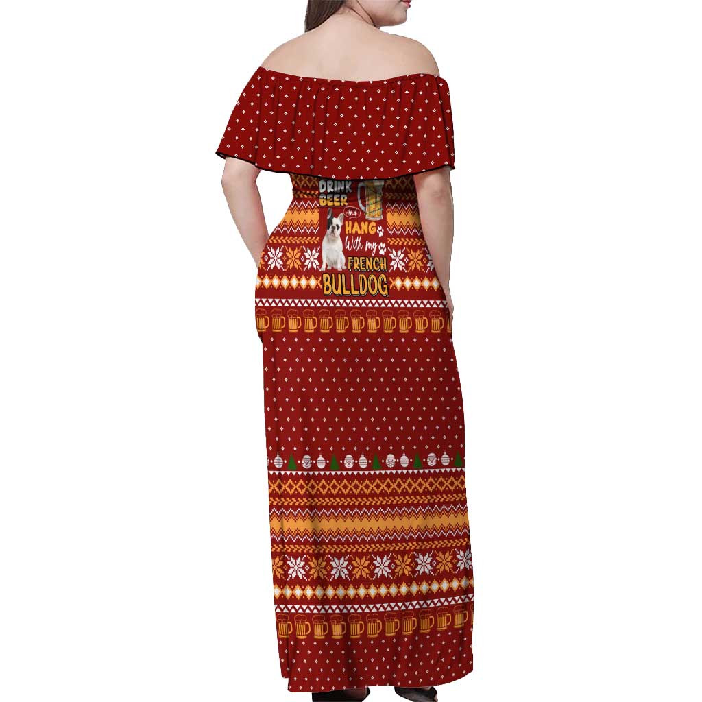 Drink Beer With French Bulldog Christmas Off Shoulder Maxi Dress Xmas Holiday Patterns - Wonder Print Shop