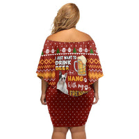 Drink Beer With French Bulldog Christmas Off Shoulder Short Dress Xmas Holiday Patterns - Wonder Print Shop