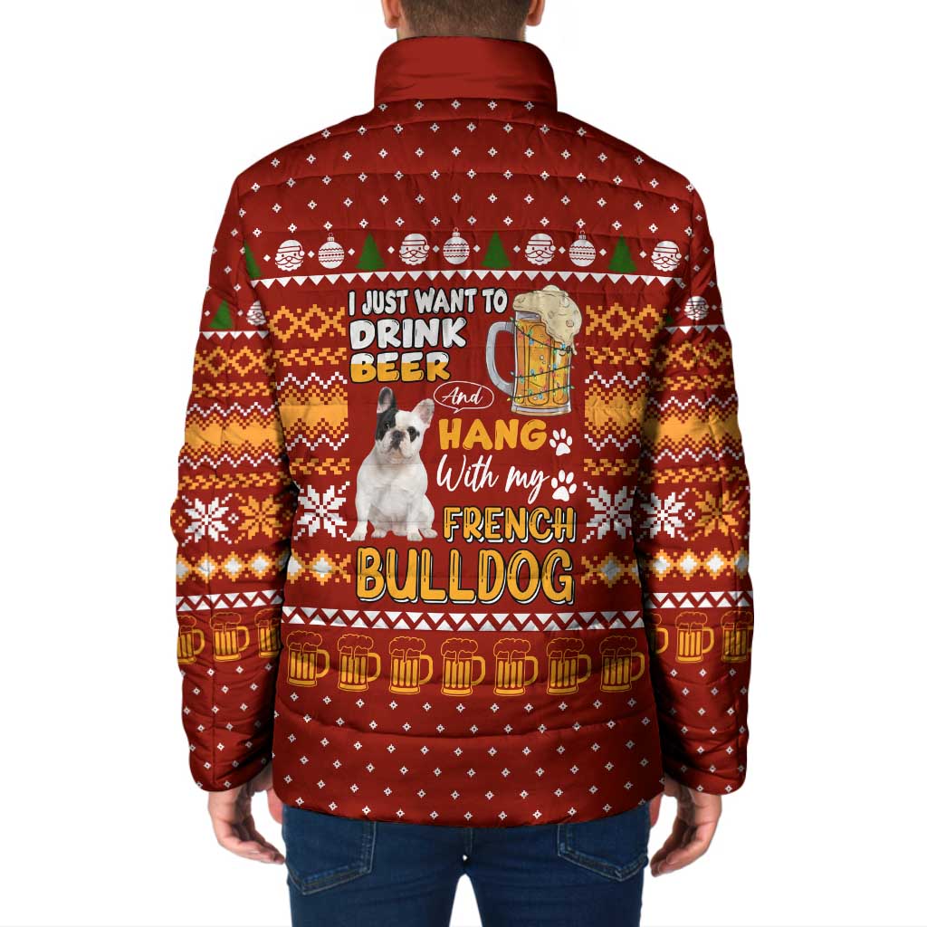 Drink Beer With French Bulldog Christmas Padded Jacket Xmas Holiday Patterns - Wonder Print Shop
