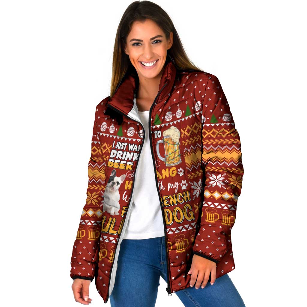 Drink Beer With French Bulldog Christmas Padded Jacket Xmas Holiday Patterns - Wonder Print Shop
