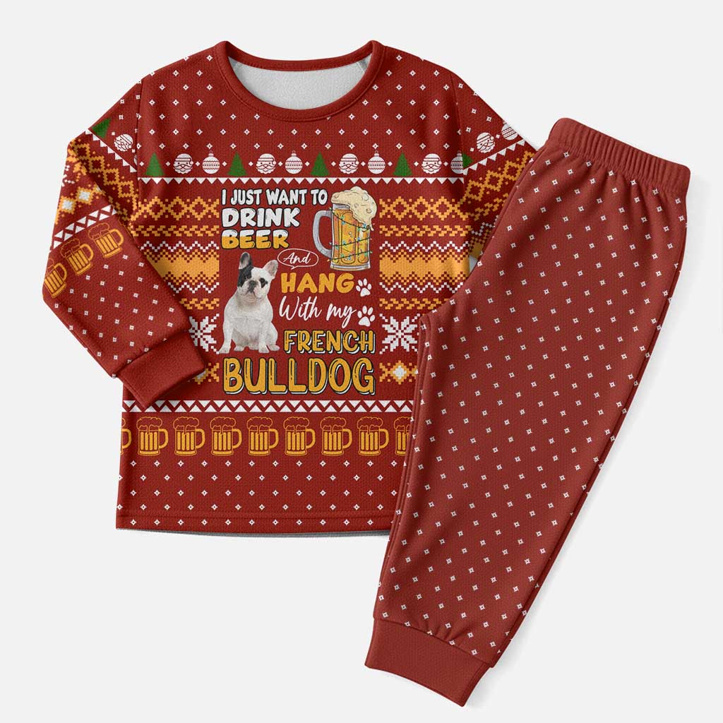 Drink Beer With French Bulldog Christmas Pajama Set Xmas Holiday Patterns - Wonder Print Shop