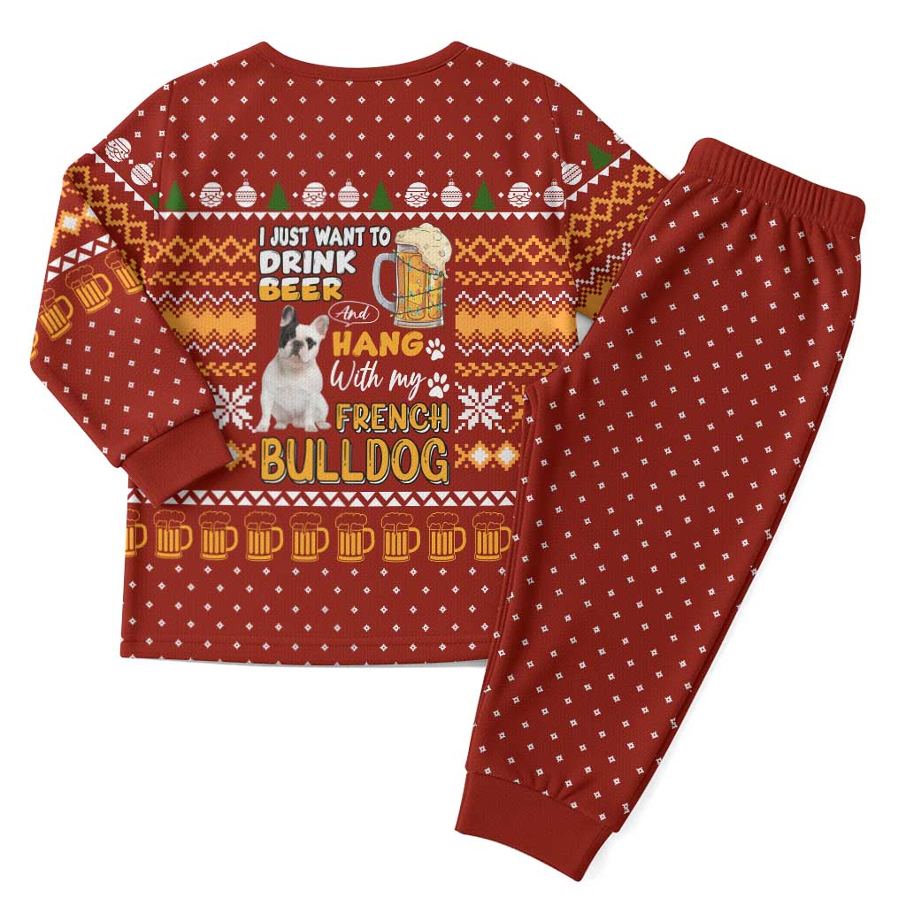 Drink Beer With French Bulldog Christmas Pajama Set Xmas Holiday Patterns - Wonder Print Shop