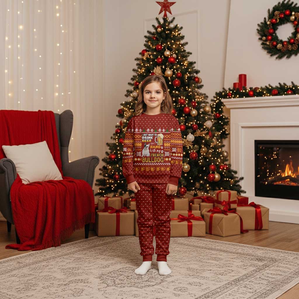 Drink Beer With French Bulldog Christmas Pajama Set Xmas Holiday Patterns - Wonder Print Shop