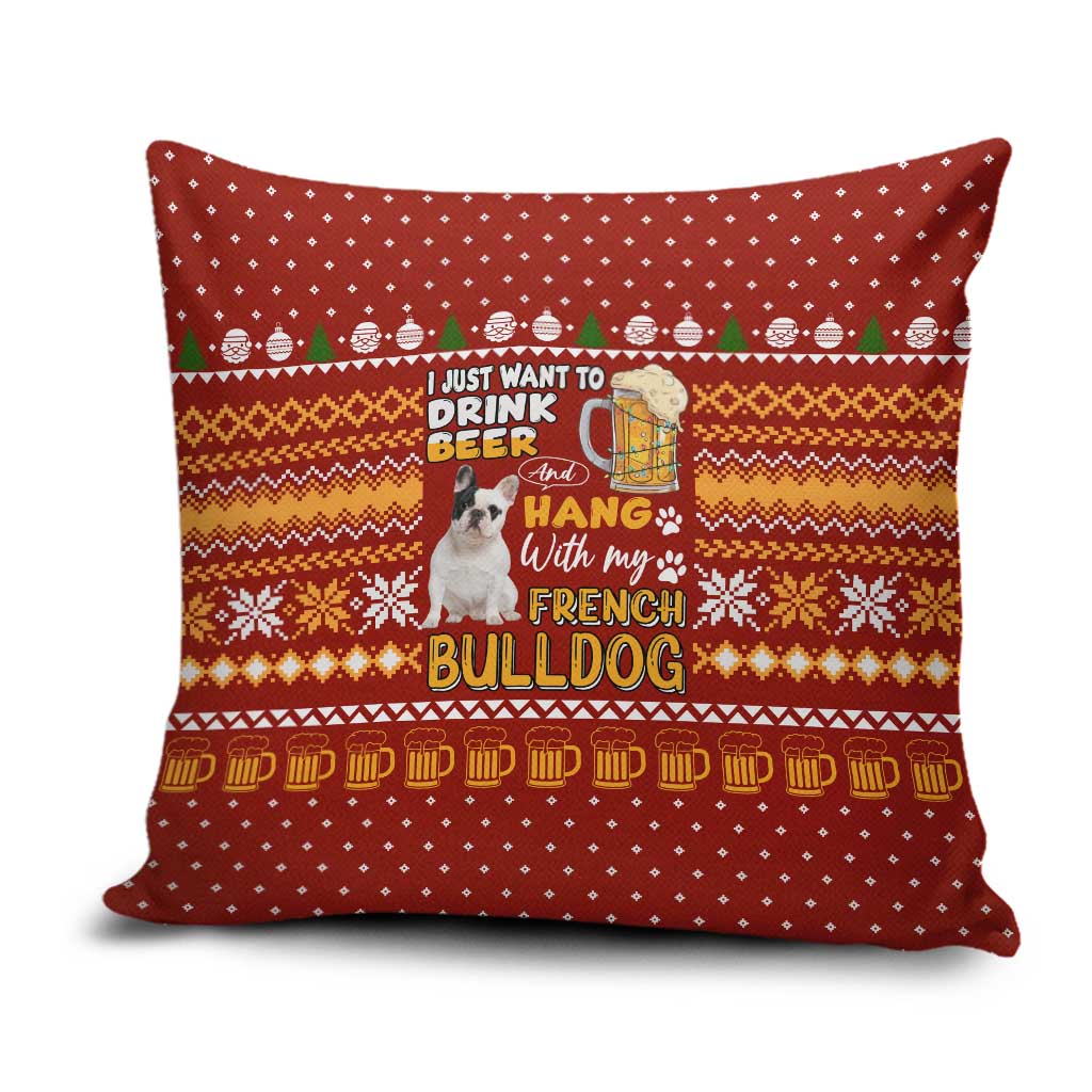 Drink Beer With French Bulldog Christmas Pillow Cover Xmas Holiday Patterns - Wonder Print Shop