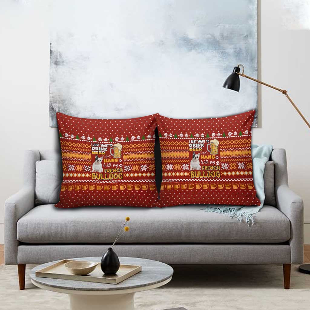 Drink Beer With French Bulldog Christmas Pillow Cover Xmas Holiday Patterns - Wonder Print Shop