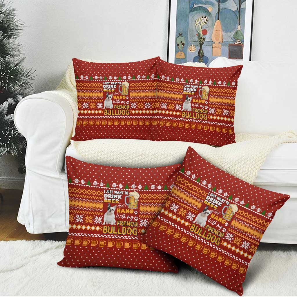 Drink Beer With French Bulldog Christmas Pillow Cover Xmas Holiday Patterns - Wonder Print Shop