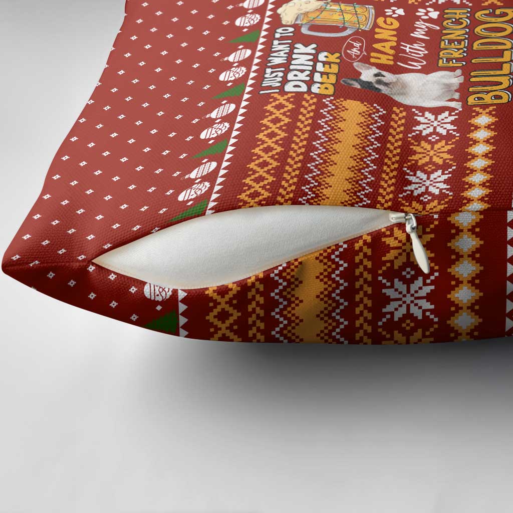 Drink Beer With French Bulldog Christmas Pillow Cover Xmas Holiday Patterns - Wonder Print Shop