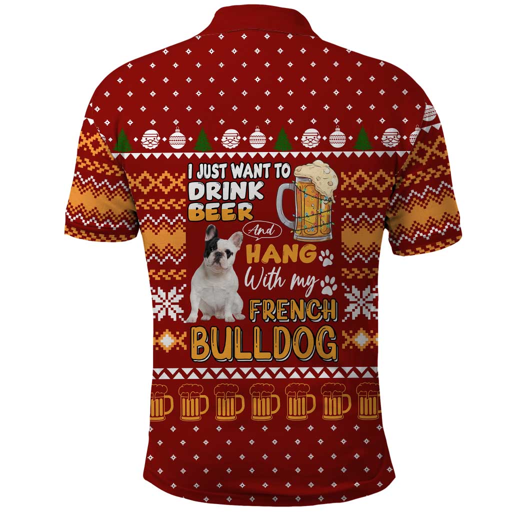 Drink Beer With French Bulldog Christmas Polo Shirt Xmas Holiday Patterns - Wonder Print Shop