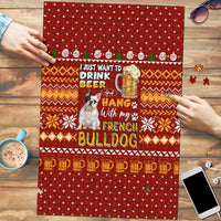 Drink Beer With French Bulldog Christmas Puzzle Xmas Holiday Patterns - Wonder Print Shop