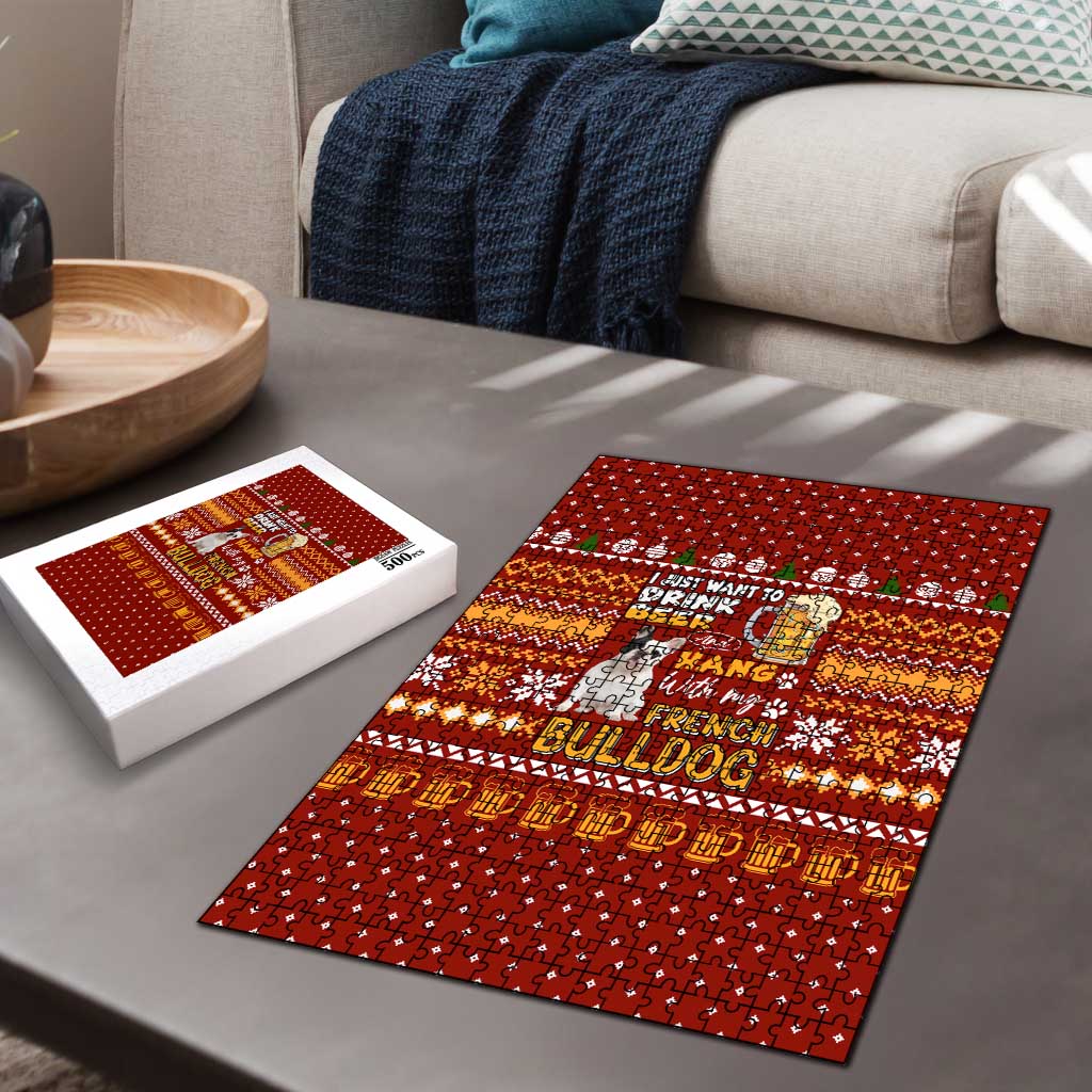 Drink Beer With French Bulldog Christmas Puzzle Xmas Holiday Patterns - Wonder Print Shop