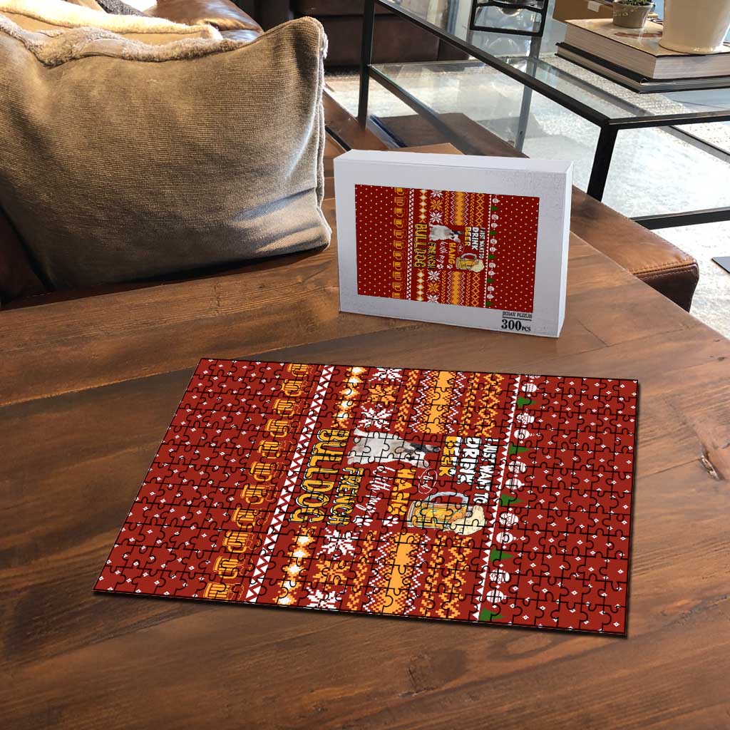 Drink Beer With French Bulldog Christmas Puzzle Xmas Holiday Patterns - Wonder Print Shop
