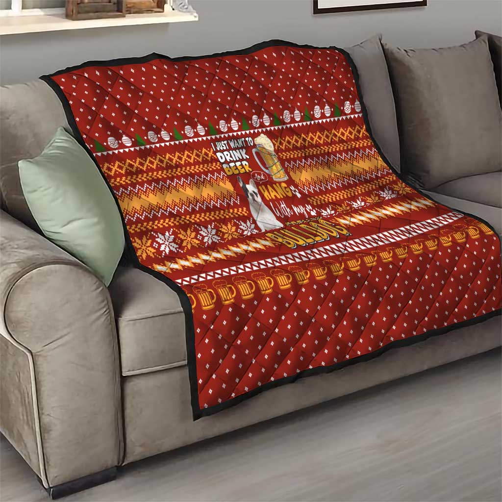 Drink Beer With French Bulldog Christmas Quilt Xmas Holiday Patterns - Wonder Print Shop